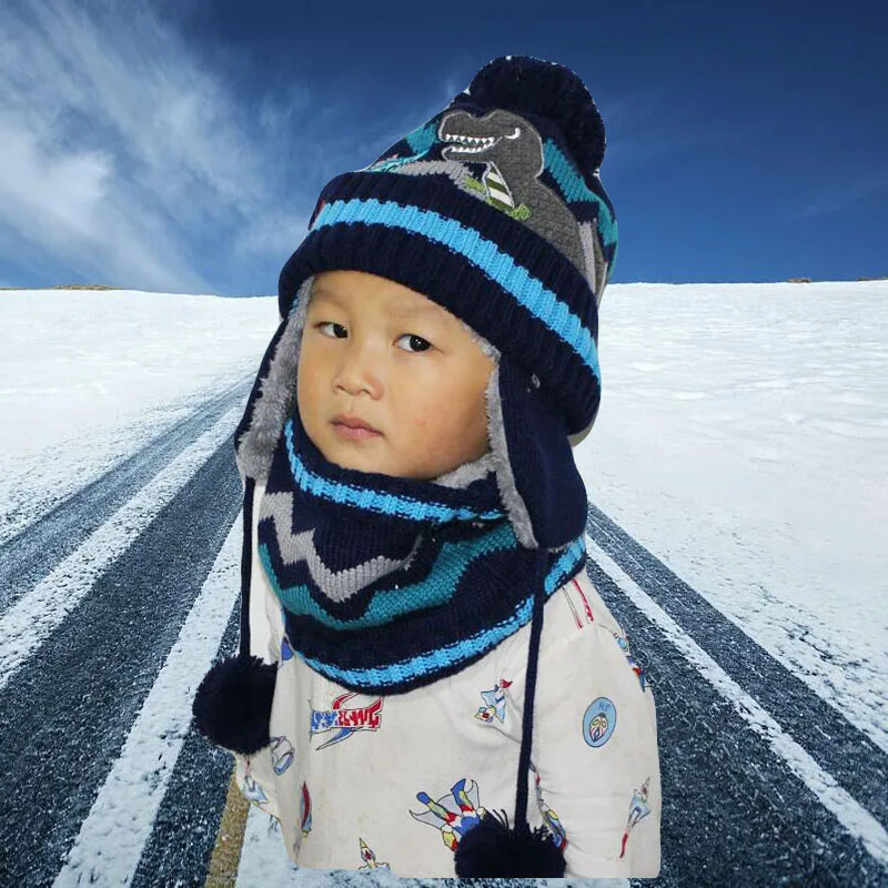 Толстые теплые зимние Шапки мальчиков головные уборы Skullies Beanies зимняя шапка