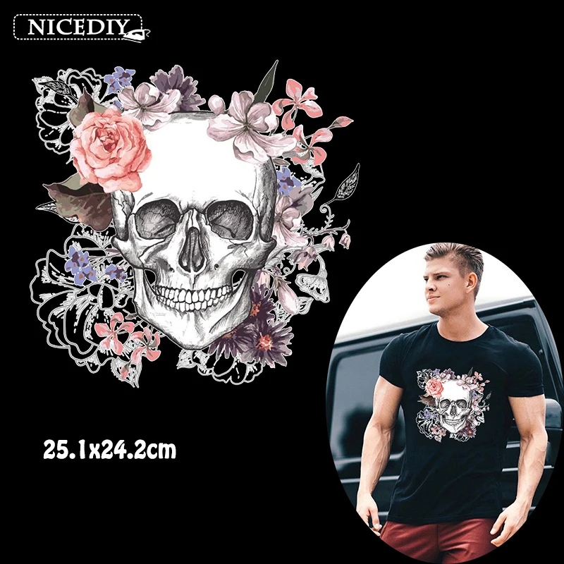 Nicediy патчи для одежды с изображением цветов и черепа модные мотоциклетные глажки