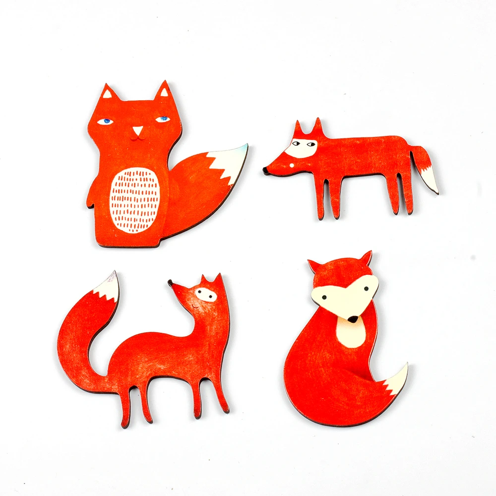 4 шт. Винтажная Коллекция с разным рисунком лисы подвески по дереву для