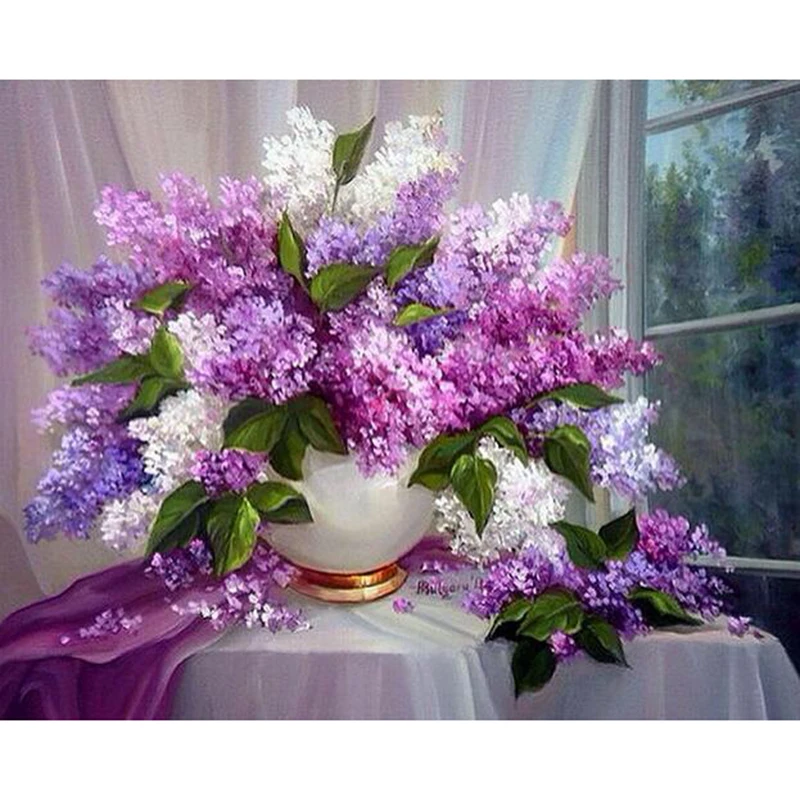 Узоры сиреневые цветы 5d Diy алмазная живопись Алмазная вышивка 3D полная круглая