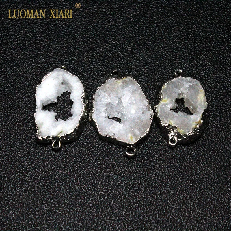 Оптовая продажа 2 круг натуральный уникальный кристалл Drusy серебряное покрытие