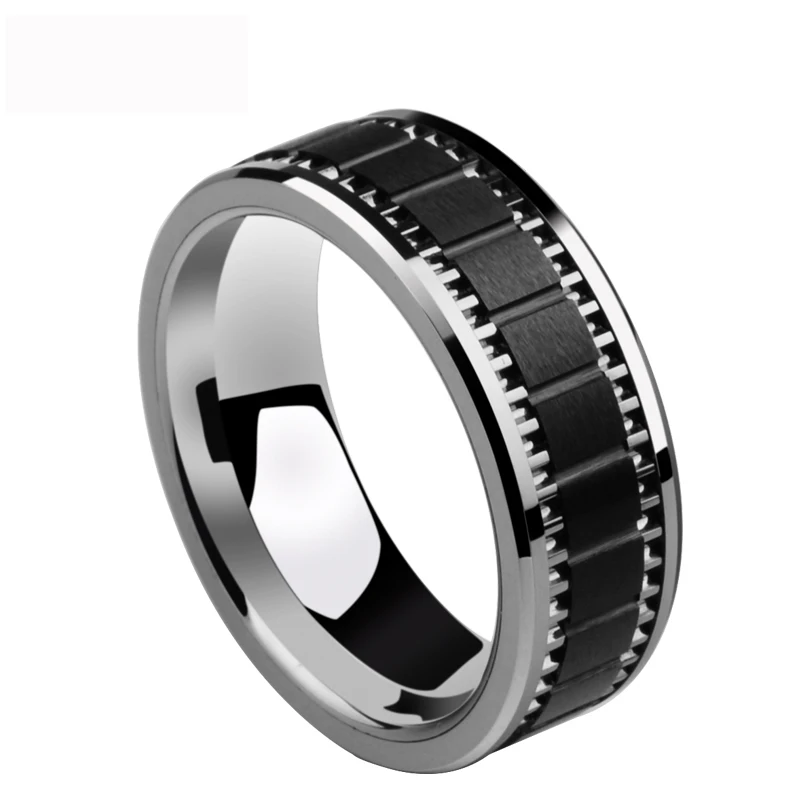 

New Special Vintage Design 8mm Width High Polished Tungsten Man's Band Rings Inlay Brushed Black Hi-Tech Ceramic Size 7-11