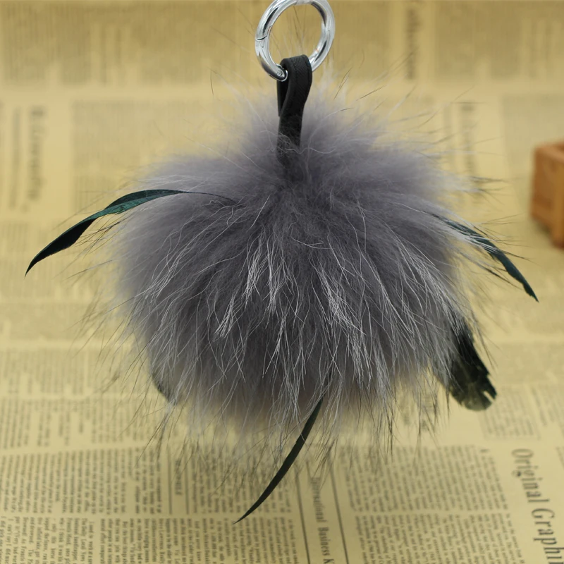 Пушистый мех Модная девушка мода softkey действительно енота лисы мяч круглый ключ к