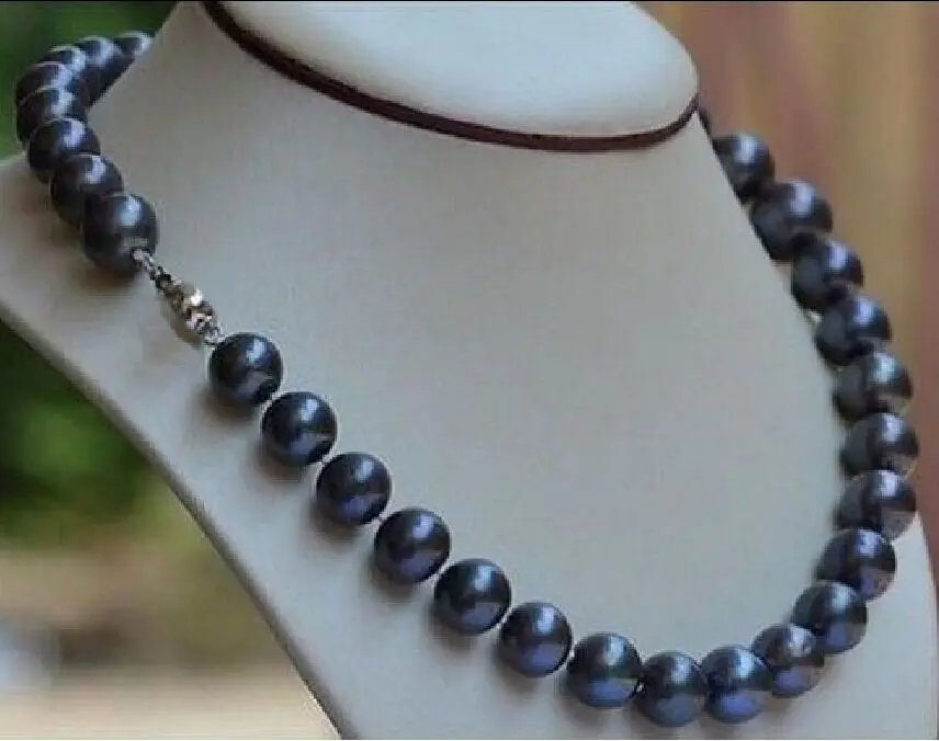 

natural 9-10mm black blue south sea pearl necklace 18 inch