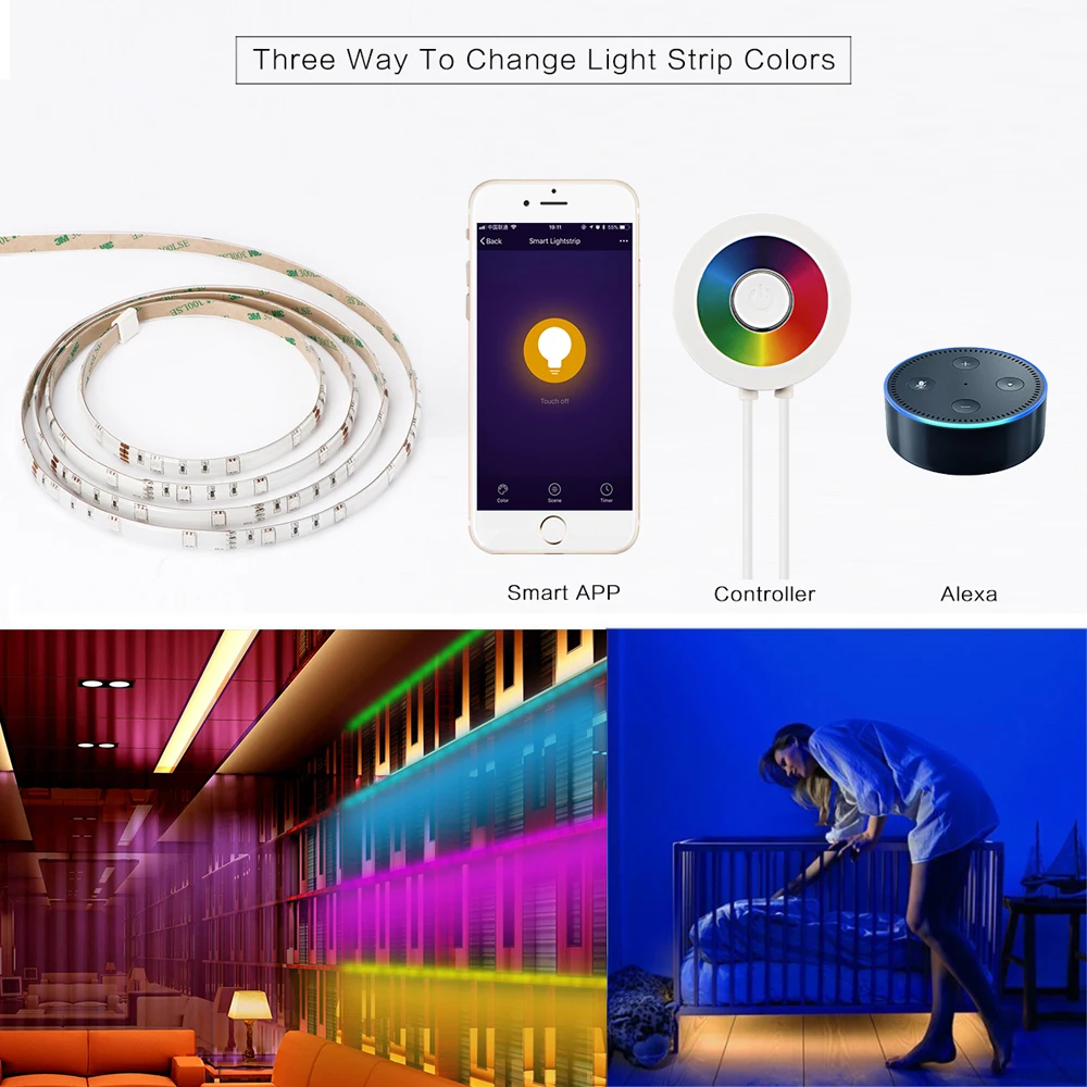 Konesky 2 м/6.6ft RGB полосы света 3 Plug 120 индикатор Wi Fi Управление Smart лампы для украшение