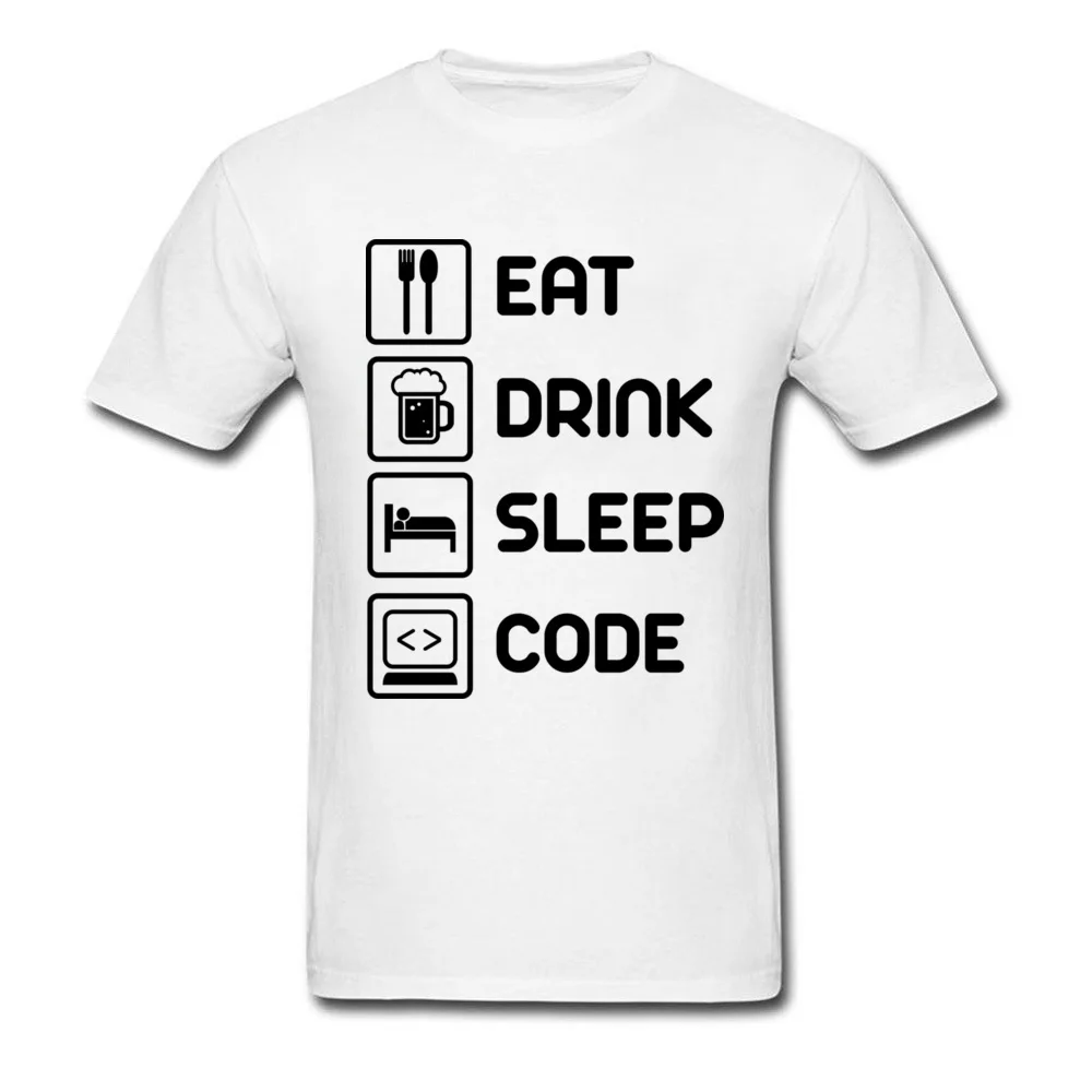 Мужская Повседневная футболка рутина с надписью Eat Drink Sleep Code черно белая коротким