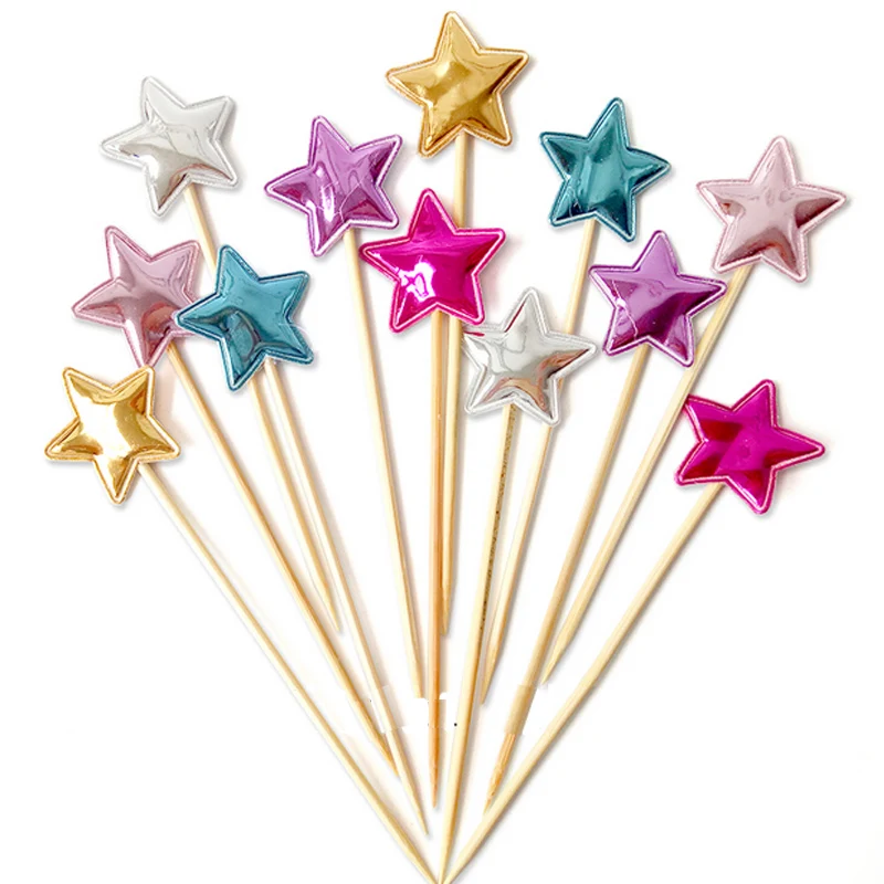 

5 Pcs/lot Lovely Gold Blue Pink Star Crown Cake Topper For Birthday Cupcake Flag Baby Shower Party Wedding Decoration Supplies