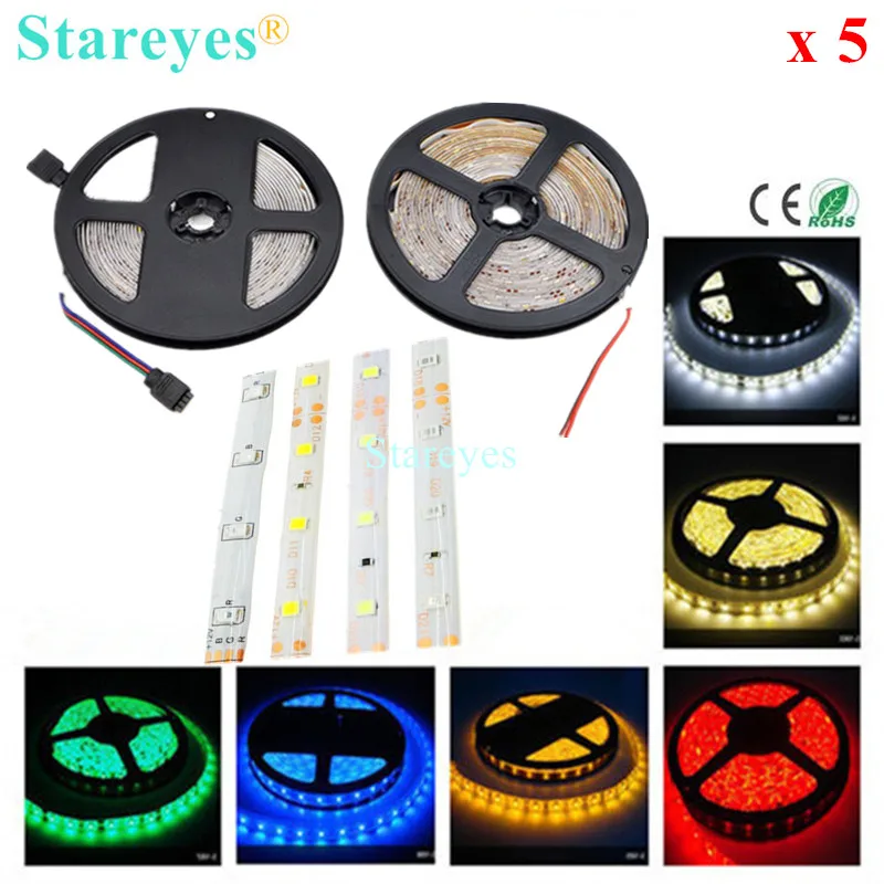 5 шт. SMD3528 SMD2835 60 LED/M RGB полоса м 300 LED DC12V IP65 водонепроницаемая вспышка лента