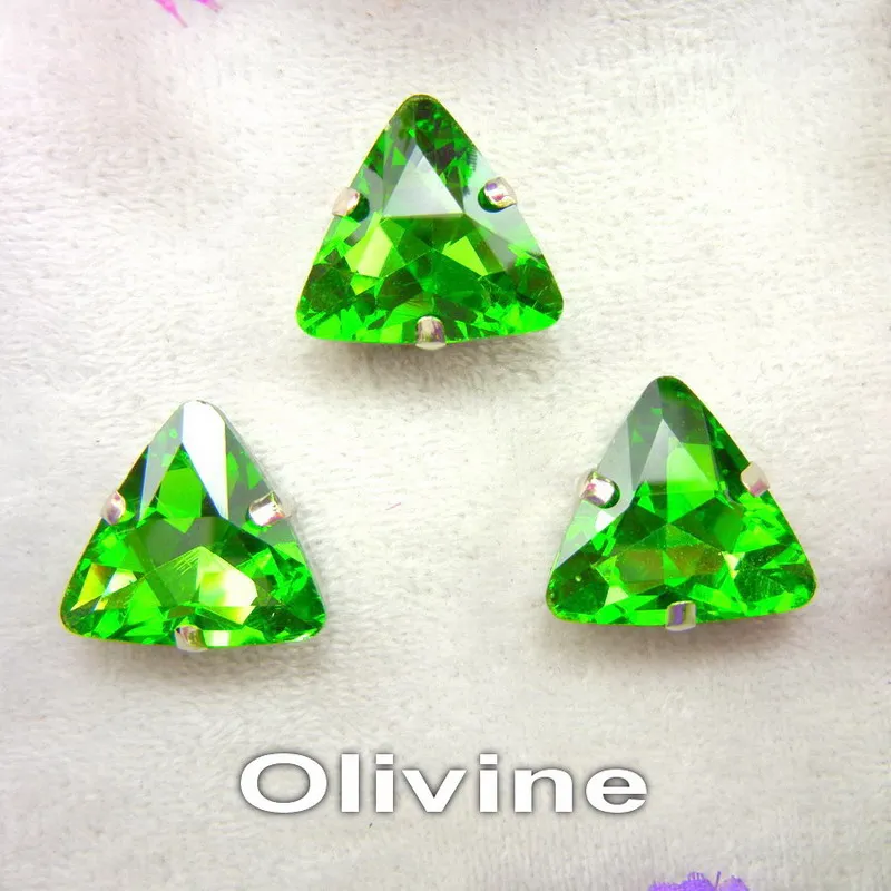 A16 Olivine Стеклянные хрустальные серебряные коготь 18 мм 10 шт. красивые цвета треугольные формы пришитые Стразы бусины для украшения одежды diy - Цвет: A16 Olivine