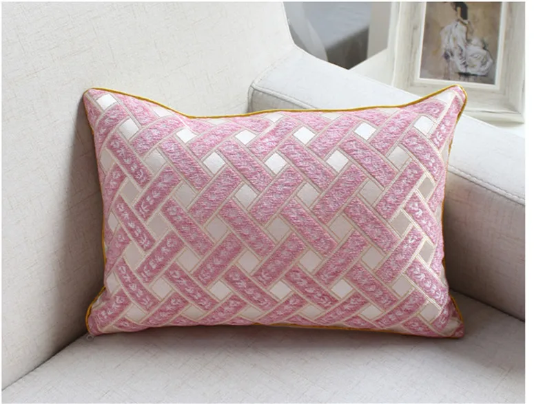 lumber pink Роскошный чехол для подушки из синели с флокировкой, серый, бежевый, геометрические листья, домашняя декоративная подушка, наволочка 45x45 см/30x45 см - Цвет: lumber pink
