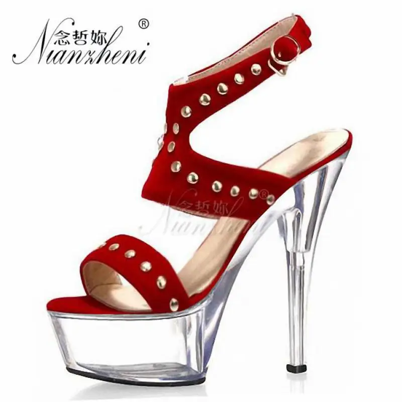 Женские замшевые туфли с заклепками вечерние ничные Клубные на платформе 15 см