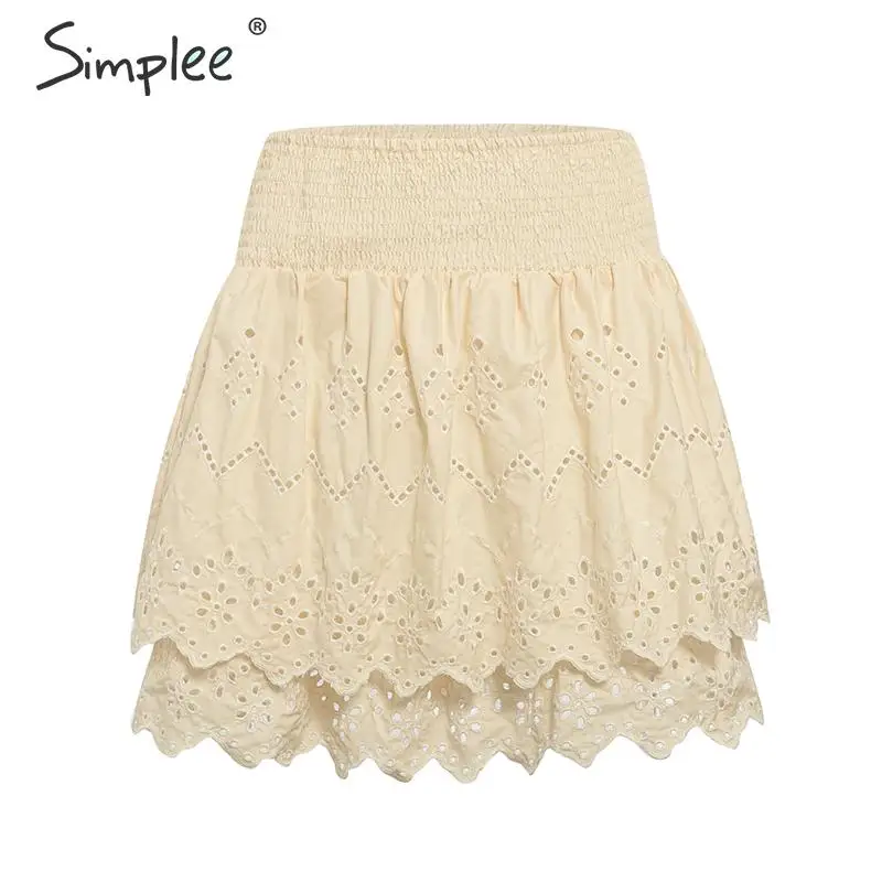 женская ажурная юбка Simplee с рюшами эластичная завышенной талией однотонная А