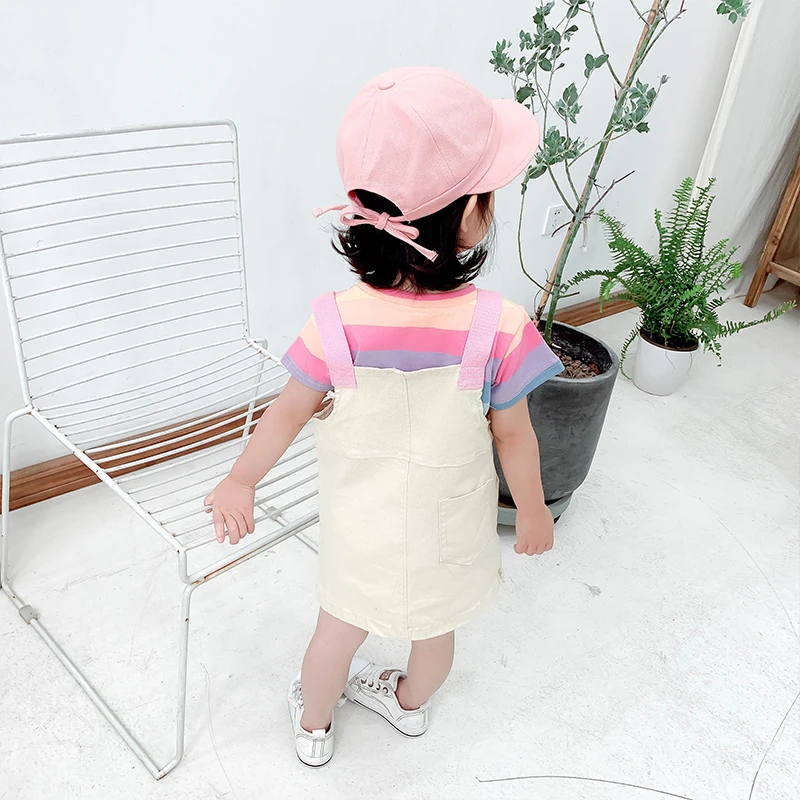 Cute Rainbow Strap Dress For Little Girls Summer Casual Wear Set Birthday Party Kids Halloween Costumes Baby 2-6 Years | Детская одежда
