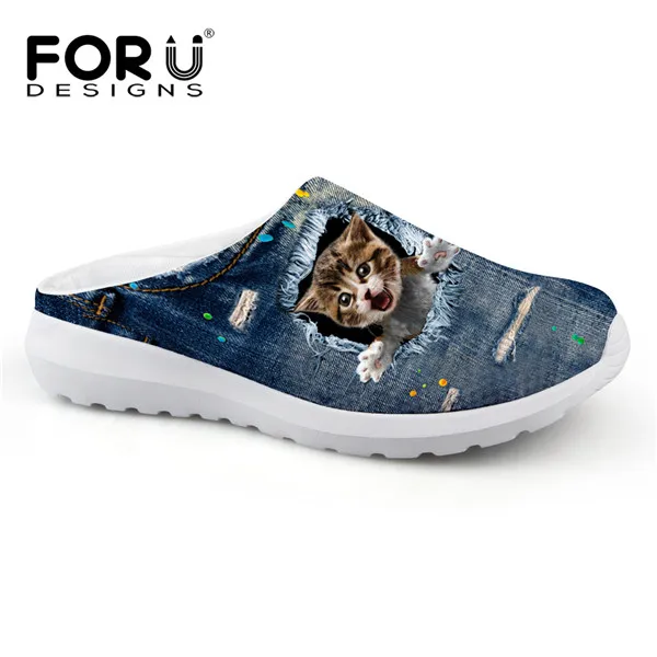 FORUDESIGNS/кошка джинсы с принтом женские босоножки светильник Вес без шнуровки для летнего пляжного отдыха водонепроницаемая обувь женские лоферы из дышащего материала - Цвет: CA4915CA