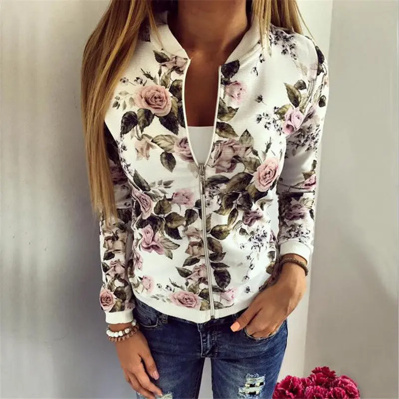 

Women Ladies Biker Celebrity Camo Flower Floral Print Bomber Jacket Outwear Coat