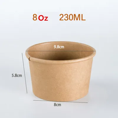 50 компл 8/12/16/26oz крафт Бумага йогурта закуски салат кекс чашки лапши фруктов суп быстрого Еда водостойкая миски для одноразового использования воды - Цвет: 8oz no cover