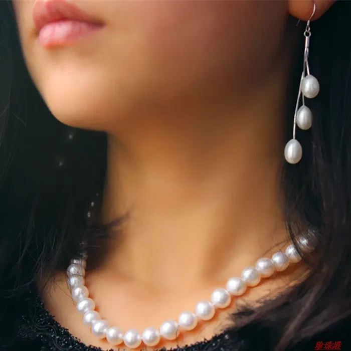 

Freshwater pearl necklace round nearly light nearly round Bow send 925 chain diy real stone Obsidian jewelry