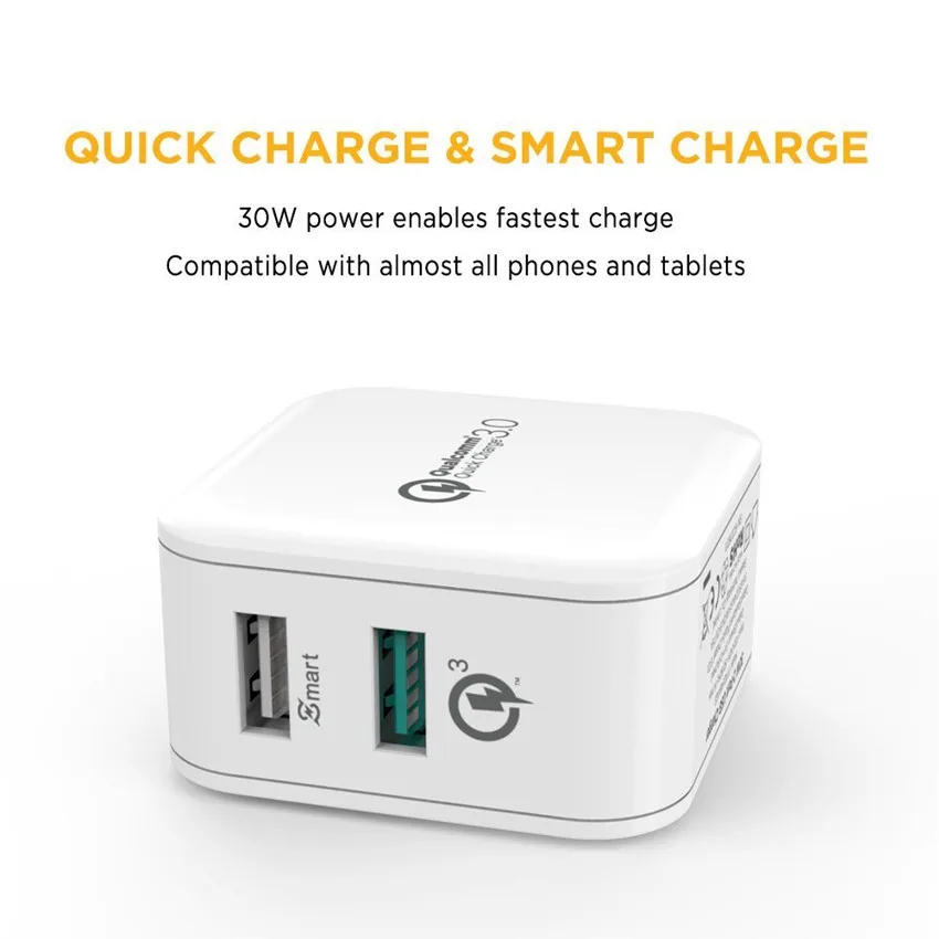 EasyAcc Quick Charge 3,0 30 Вт настенный обогреватель Зарядное устройство 2-Порты и разъёмы Смарт DC адаптер питания AC DC преобразователь для samsung Galaxy S6 7 huawei LG Xiaomi штепсельная вилка стандарта США