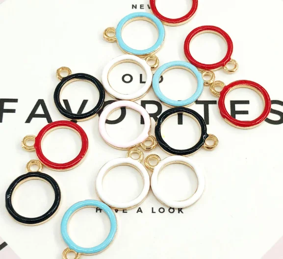 

50pcs hollow circle enamel alloy Pendant charm Handmade earring bracelet necklace Jewelry Making DIY Components 13*16mm