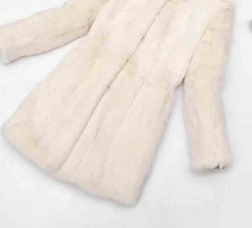 Beige Настоящее цельное Женское пальто из кроличьего меха, тонкое длинное пальто и Женская куртка, осенне-зимнее пальто из кроличьего меха wsr286 - Цвет: Beige