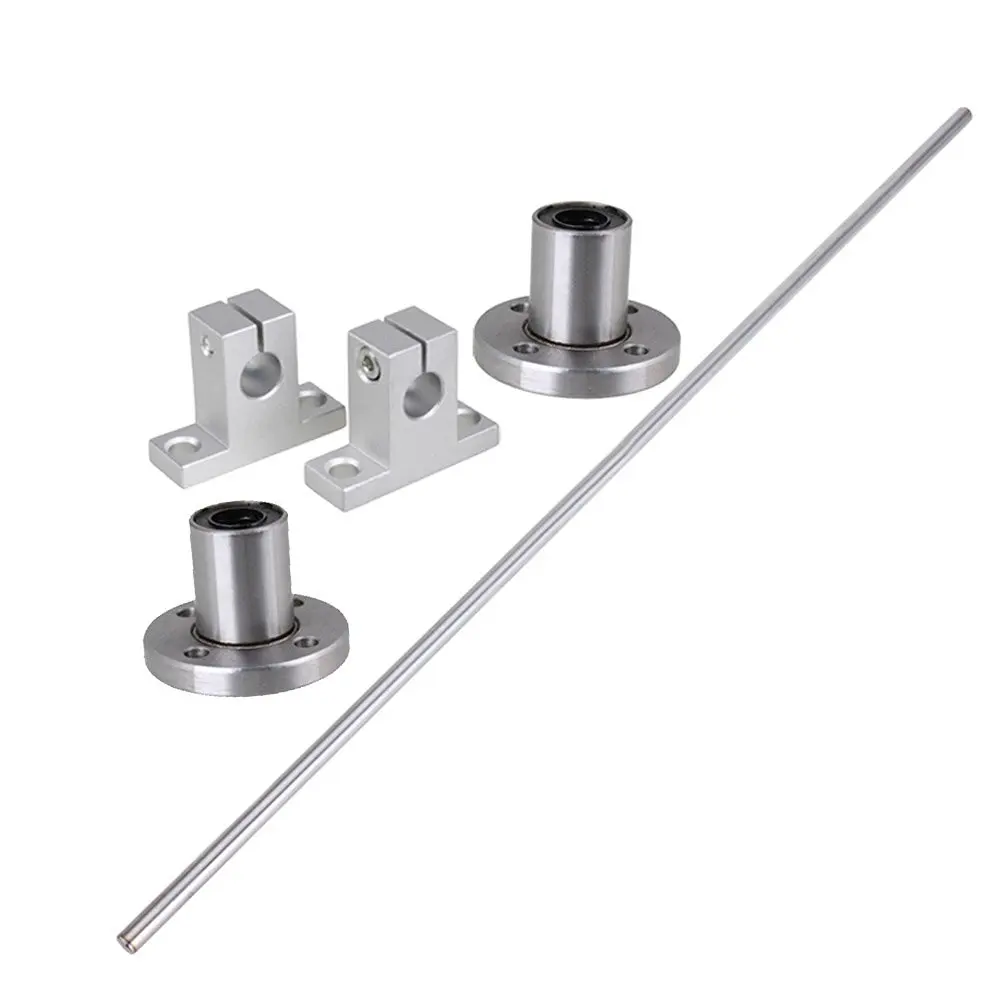

Horizontal 8mm Dia Round Flange Motion Bushing Bearing &500mm Linear Shaft Optical Axis with Rod Rail Support Set of 5