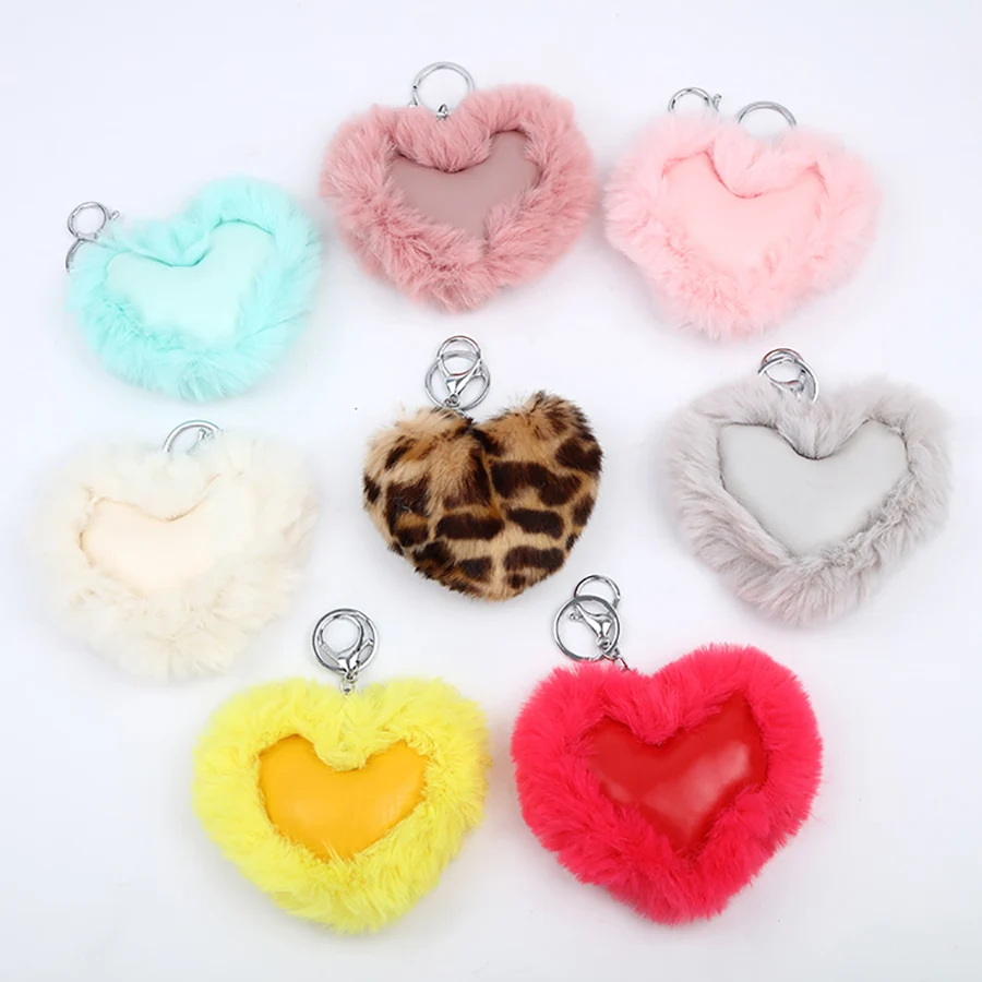 1pc Fashion Love Heart Shaped Plush Keychain Pendant Women PU Car Bag Key Ring Toys K0004 | Украшения и аксессуары