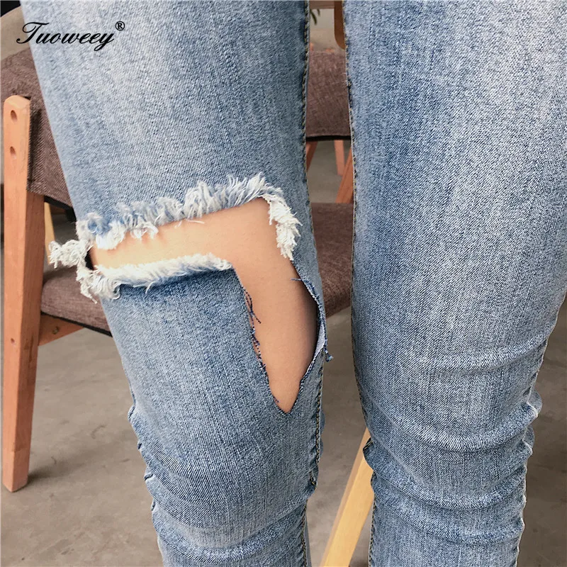 

Women Boyfriend Denim Vintage Hole Ripped Jeans sexy High Elastic Waist Casual Pants Female Slim Pencil Pant Plus Size trousers