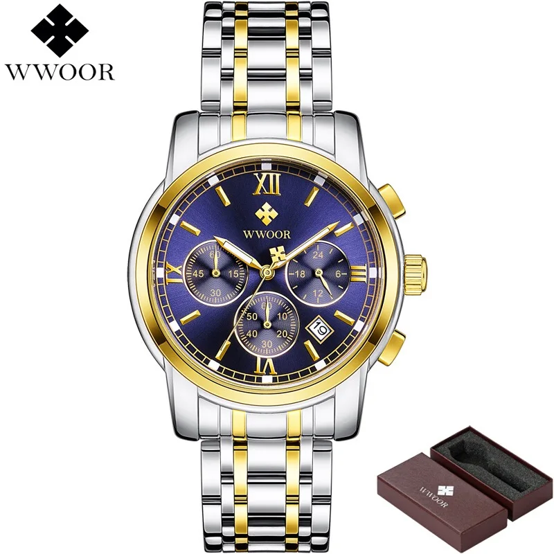 Мужские часы с хронографом водонепроницаемые наручные из нержавеющей стали для