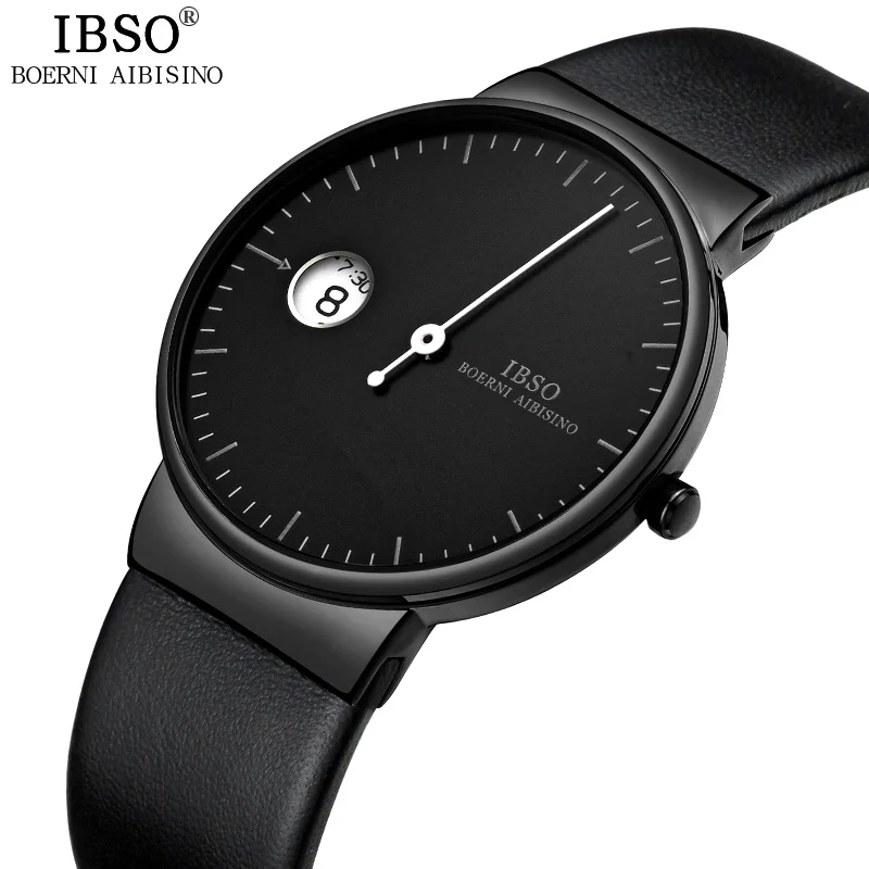 IBSO Luxury Quartz Watch Men's Black Fashion Leather Watches Relogio Masculine 2019 Top Brand Creative Mens Watches #8289