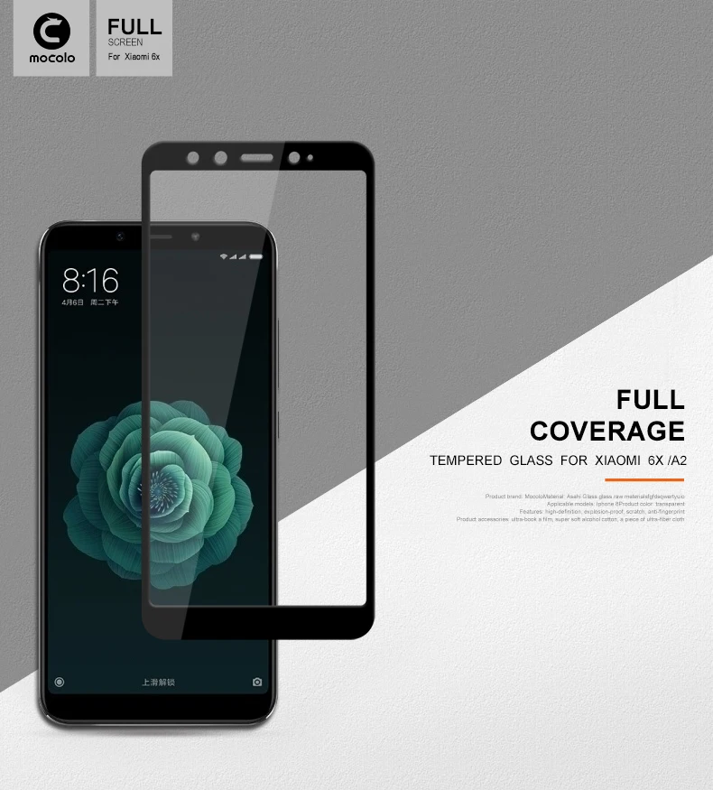 Xiaomi mi A2 закаленное Стекло Mocolo полное покрытие Стекло для xiaomi mi 6X Экран Защитная пленка для xiaomi mi A2 2 mi 6X6 X защитная пленка