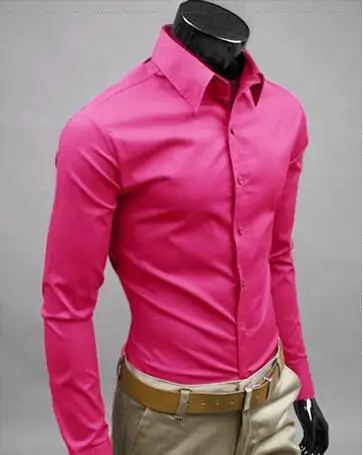 rose 2019Men рубашка с длинным рукавом модные мужские Повседневное рубашки хлопок сплошной Цвет Бизнес Slim Fit социальные Camisas Masculina RD464 - Цвет: rose