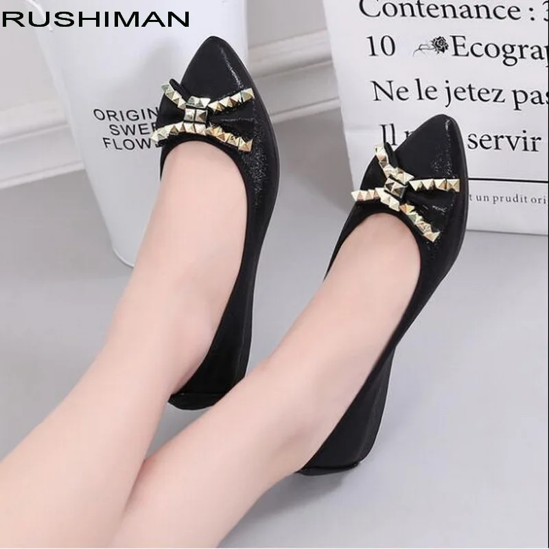 

RUSHIMA Women Ballet Flats Spring Autumn butterfly knot flat shoes Women Sneakers Pointed Toe rivets shallow Female Casual Shoes