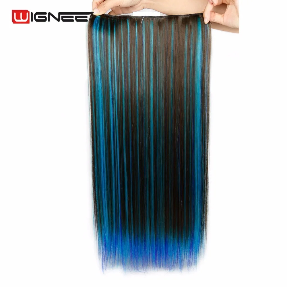 

Wignee in one piece synthetic hair extension Heat Resistant Synthetic Fiber Mixed Colorful Grey/Blue For Africa American Wigs