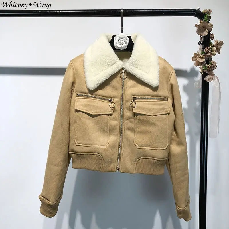 WHITNEY WANG 2018 Autumn Winter Fashion Streetwear Vintage Style Fleece Parkas Women Jacket Coat Outwear Bomber | Женская одежда