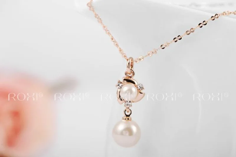 50pcs/lot ROXI Christmas gift fashion pearl necklace rose gold plated 100%hand made jewelry|gifts computer|jewelry doggift card jewelry |