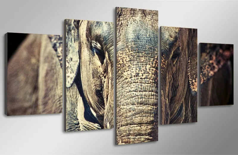 5 шт. настенная Холст Картина с животными слон крупным планом лицо багажник уши