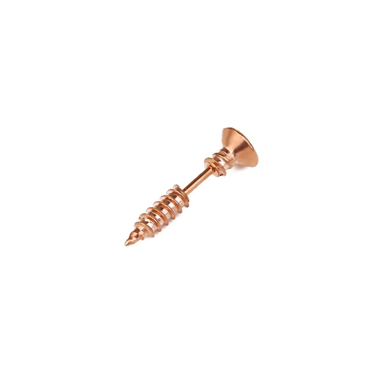 rose gold 1 шт., панк, мужские и женские серьги-гвоздики, анти-аллергические, нержавеющая сталь, пирсинг, модные, цельные, винтовые серьги-гвоздики, забавные ювелирные изделия - Окраска металла: rose gold