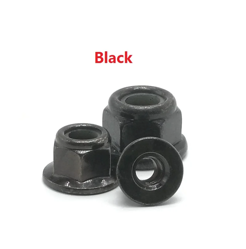 black carbon steel 2/5/10 шт M3 M4 M5 M6 m8 m10 m12 DIN6926 черный цинк/A2-70 Нержавеющая сталь 304 шестигранный фланцеавой нейлоновой вставкой Самостоятельная Блокировка гайки Стопорная гайка - Цвет: black carbon steel