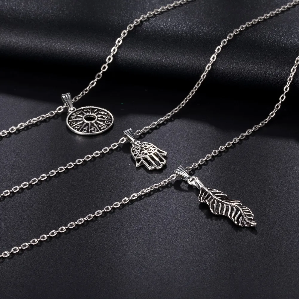 FAMSHIN богемное Модное Новое ожерелье многослойное с листьями и ладоней женское