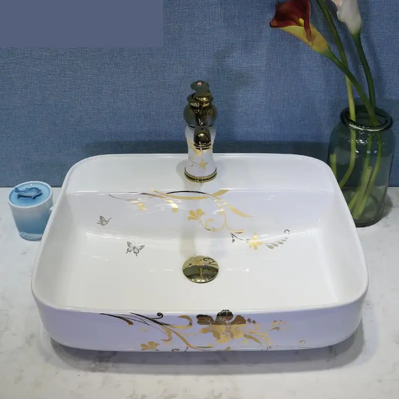 Китай керамическое блюдо с рисунком искусство Lavabo Ванная комната сосуд раковины круглый Столешница белый овальный керамический умывальник раковина для ванной комнаты
