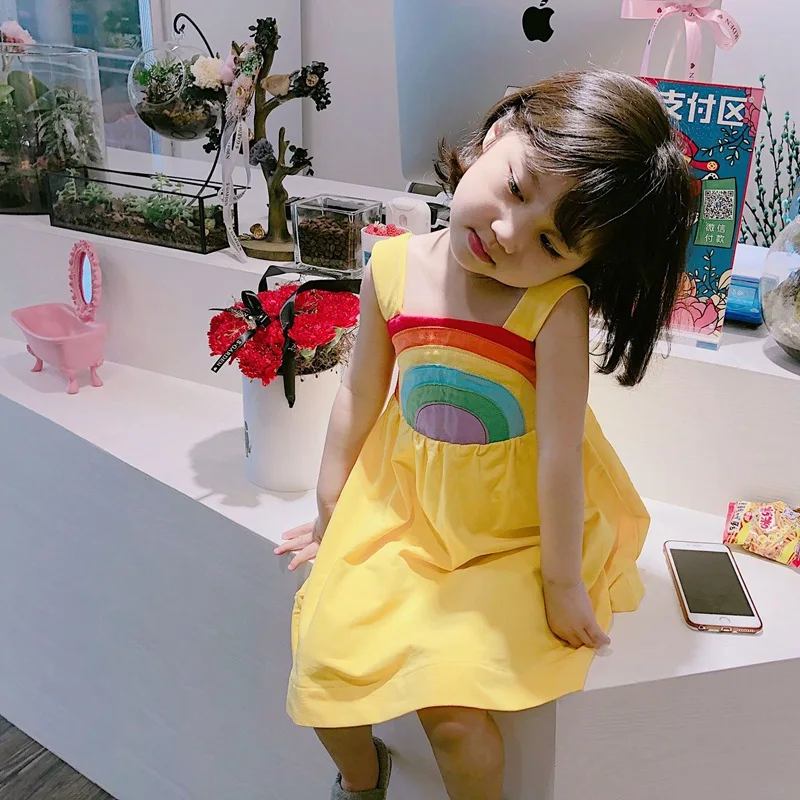 2019 New rainbow Baby Girl Dress 9M-5 Years Girls Birthday Dresses cotton party princess dress with Jewelry | Детская одежда и