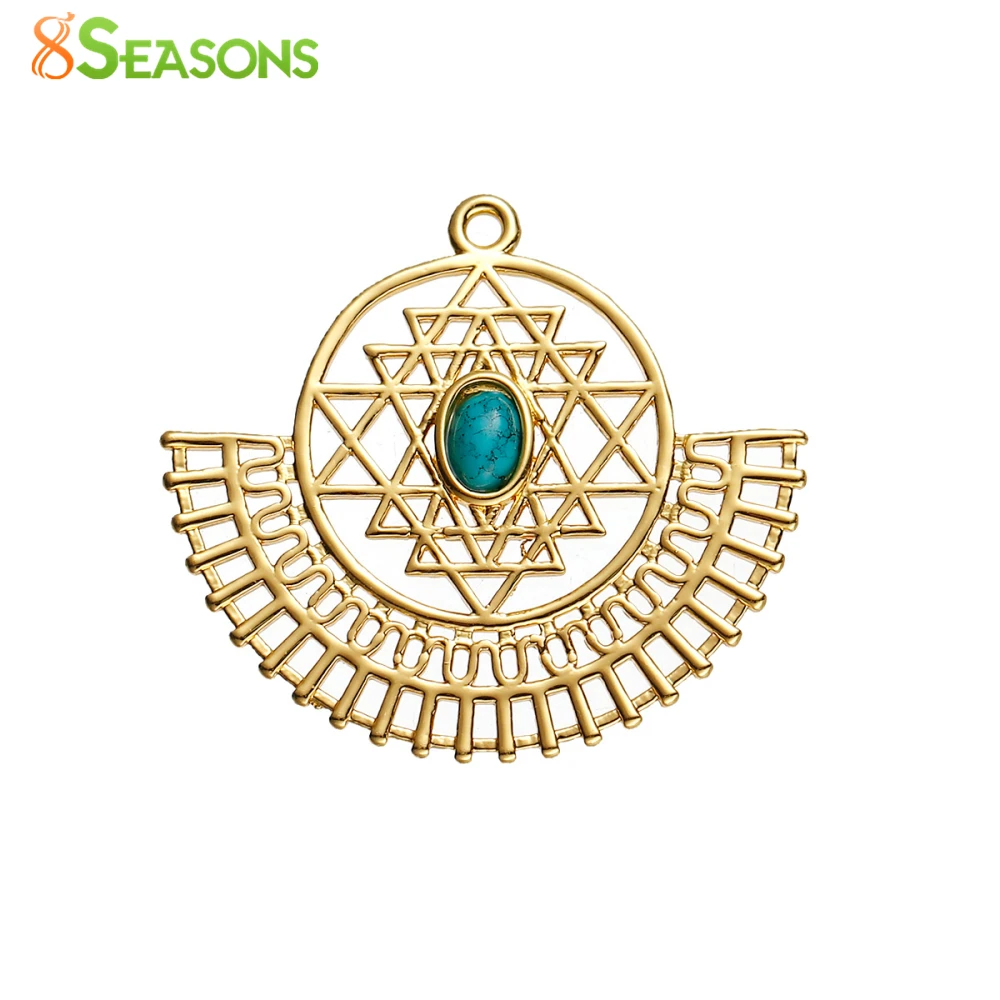 8 сезонов медь Sri Yantra медитация кулоны Веерообразный золотой цвет смолы кабошоны созданный драгоценный камень 35 мм x 31 мм, 1 шт