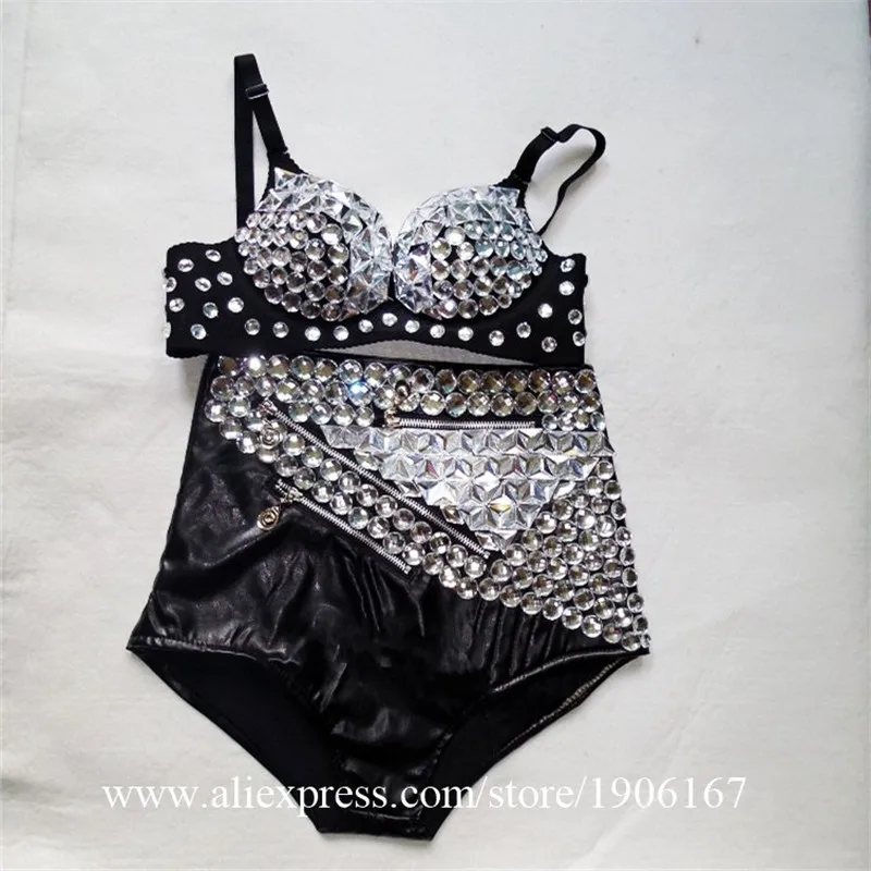 

Sexy Lady Shiny Sequined Bra Rhinestone Short Nightclub Party Sexy Evening Mirror Outfit Stage Performance DJ Dancer DS Clothes