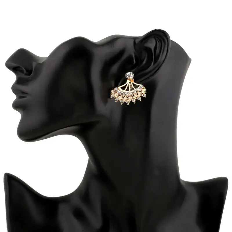 Женские серьги гвоздики с кристаллами золотистого и серебристого