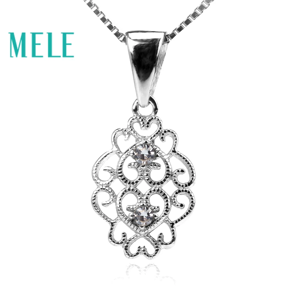 

MELE fashion diamond pendant for women 0.04ctX2 1.8mm round cut color fire with 925 silver,fine jewelry for chirstmas gift