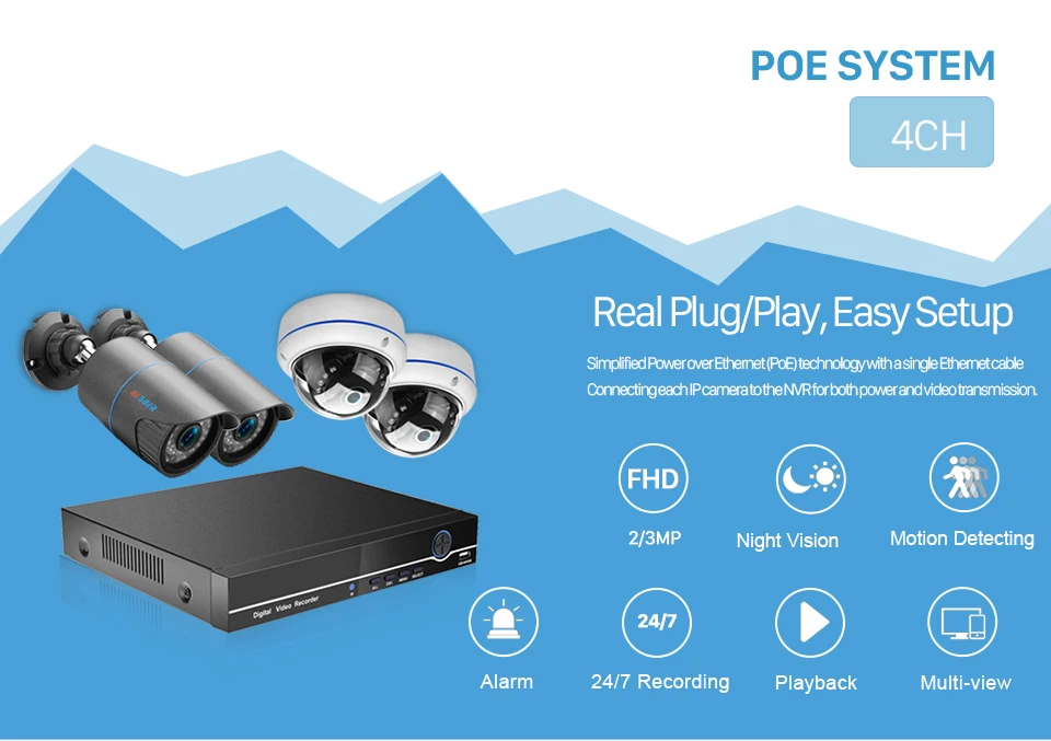 BESDER 4CH видеонаблюдения Системы 48 V PoE Наборы 4x1080 P Открытый IP66 H.265 PoE IP Камера видеонаблюдения комплект 1 ТБ HDD 24/7