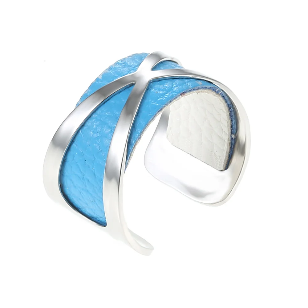 SR0001703 Кремо жоржет широкое кольцо из нержавеющей стали Bijoux серебряное регулируемое кольцо открытый свободный размер Argent двустороннее кожаное кольцо - Цвет основного камня: SR0001703