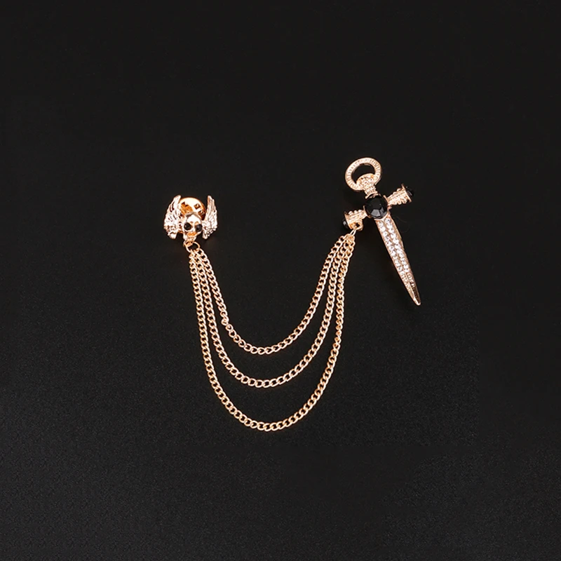 Mdiger Модные мужские броши булавки кристалл Шарм Крест и череп крылья брошь с