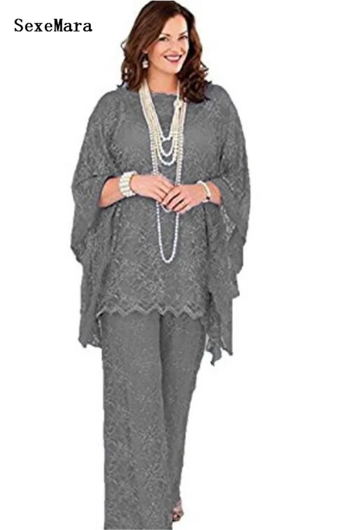 Кружевное платье для матери невесты с длинным рукавом серебристо серое гостей