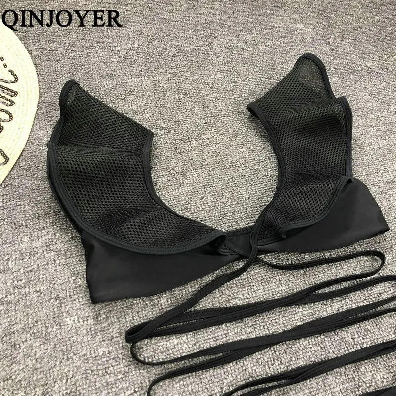QINJOYER черный бикини с кружевными оборками бразильский купальник 2019 женский Пуш-Ап